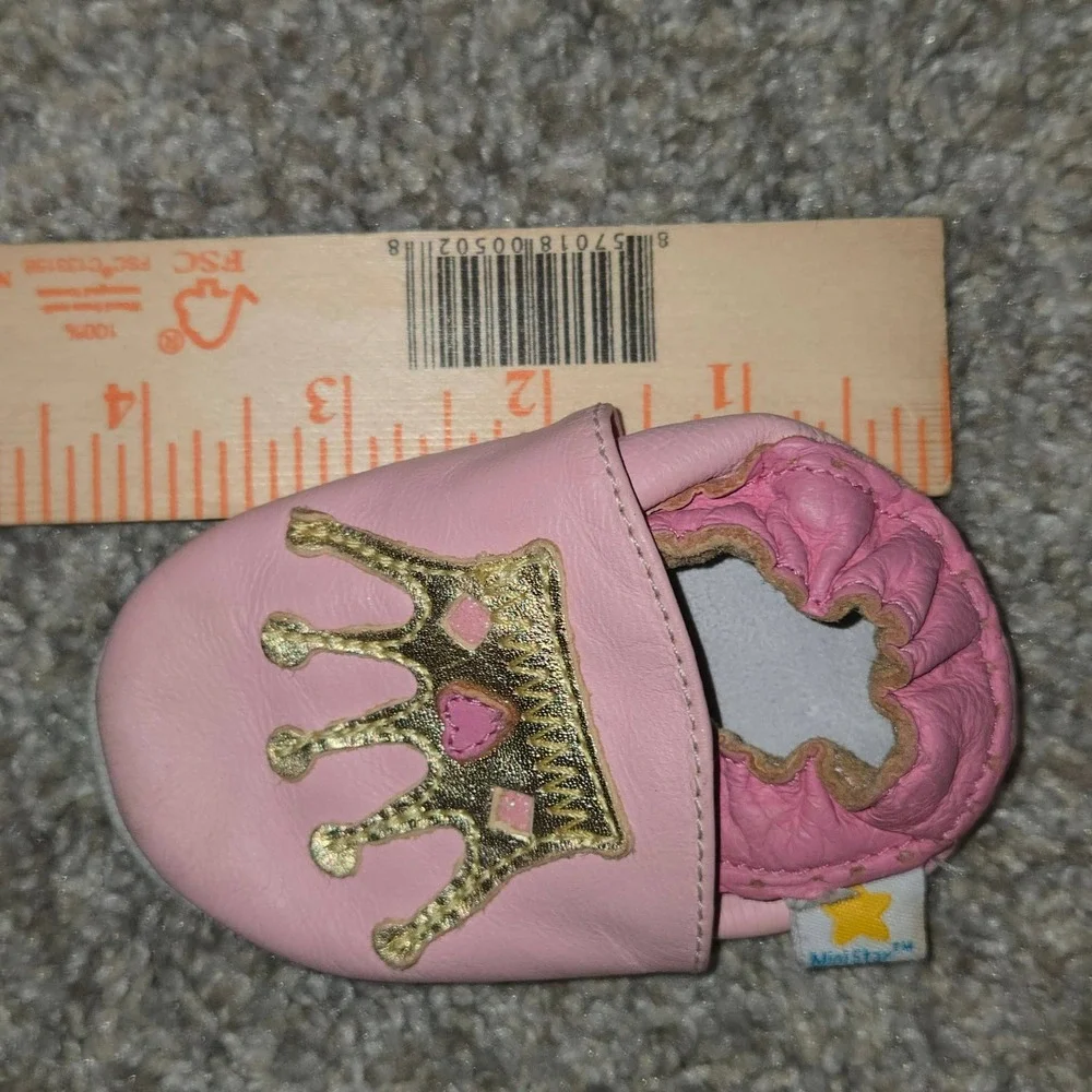 Ministar Infant Leather Shoes Pink Gold Crown Soft Sole Baby Shoes